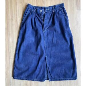 90s Vintage Lee Denim Jean Skirt Sz 9 (W 26) Blue Pinstripe Midi USA Coquette